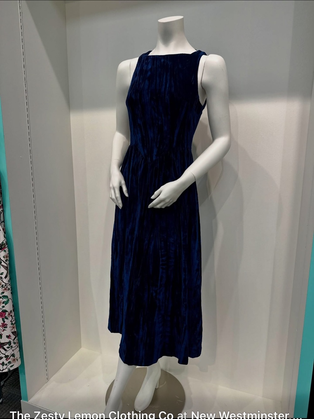 Polagram Midnight Blue Velvet Midi Dress